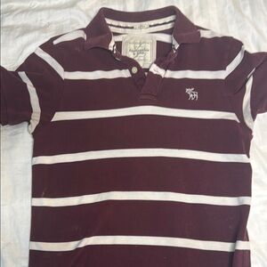 Abercrombie & Fitch Men's Maroon Striped Polo Shirt
